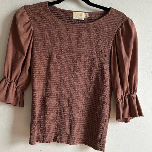 Nation LTD Tops - Nation LTD Sz S Brown Ruched Puff Sleeves Blouse